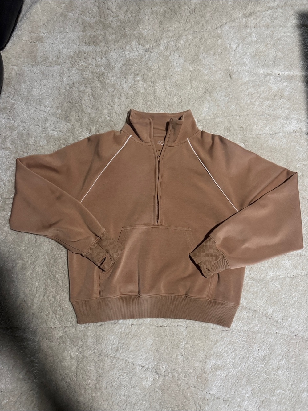 aerie Half-Zip Pullover Sweatshirt in Brown with White Piping